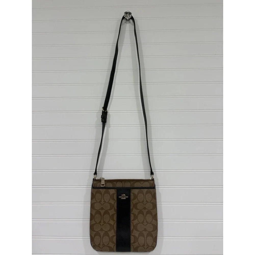 COACH Signature Crossbody Shoulder Bag F52856 Brown/Navy Blue No Bag Tag